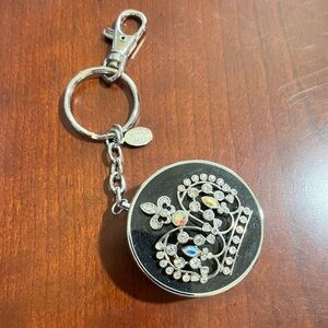 NWOT Silver & Black Pillbox Keychain with Rhinestone Design